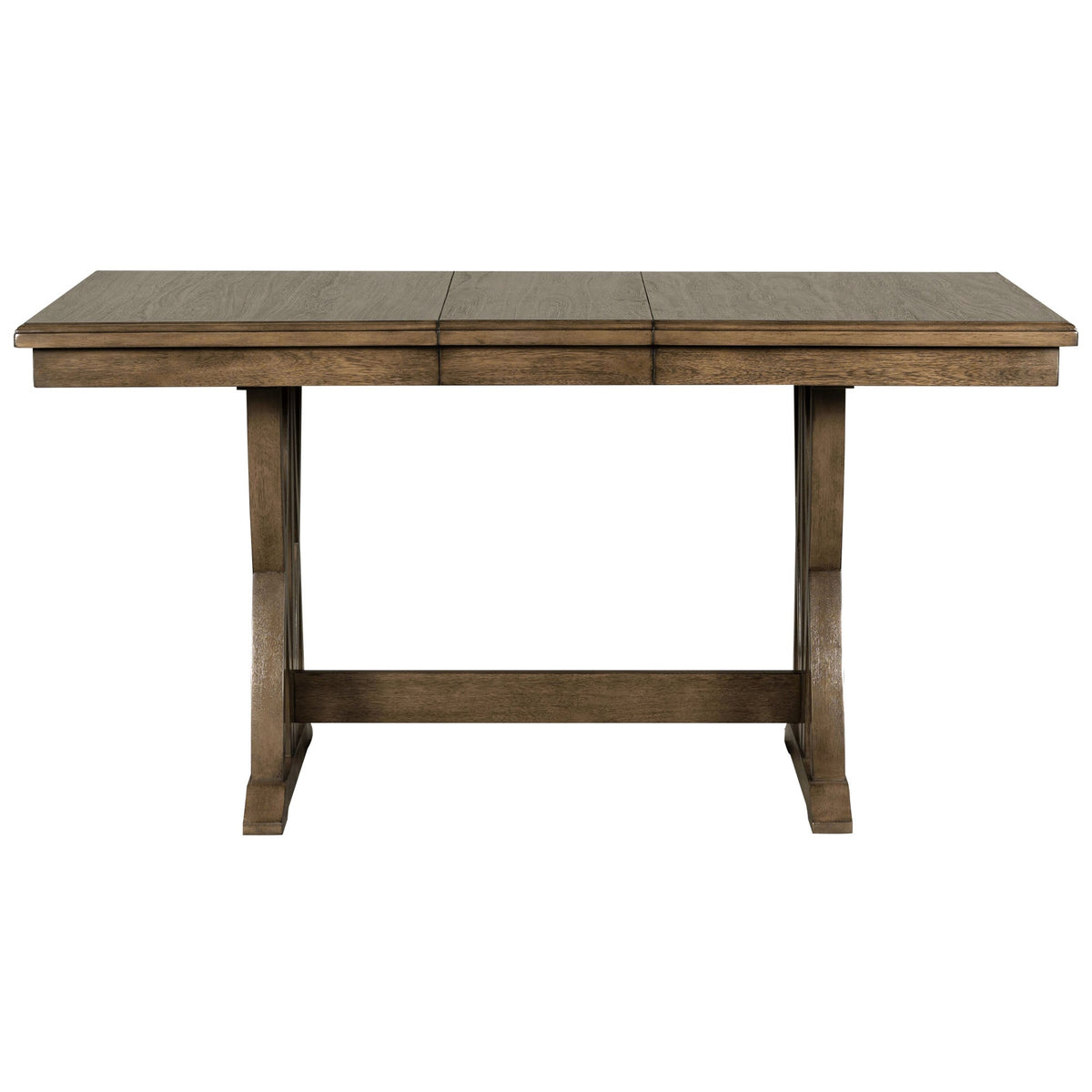 TOPMAX Mid Century Solid Wood 7-Piece Expandable Dining Table Set with Soft Cushioned Chair, Gold Brown+Gray Cushions