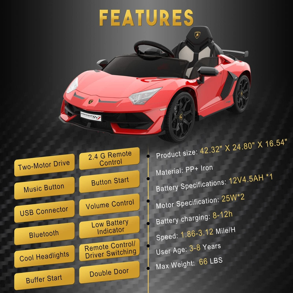 Licensed Lamborghini McLaren 12V Electric Ride-On Car for Kids with Remote Control