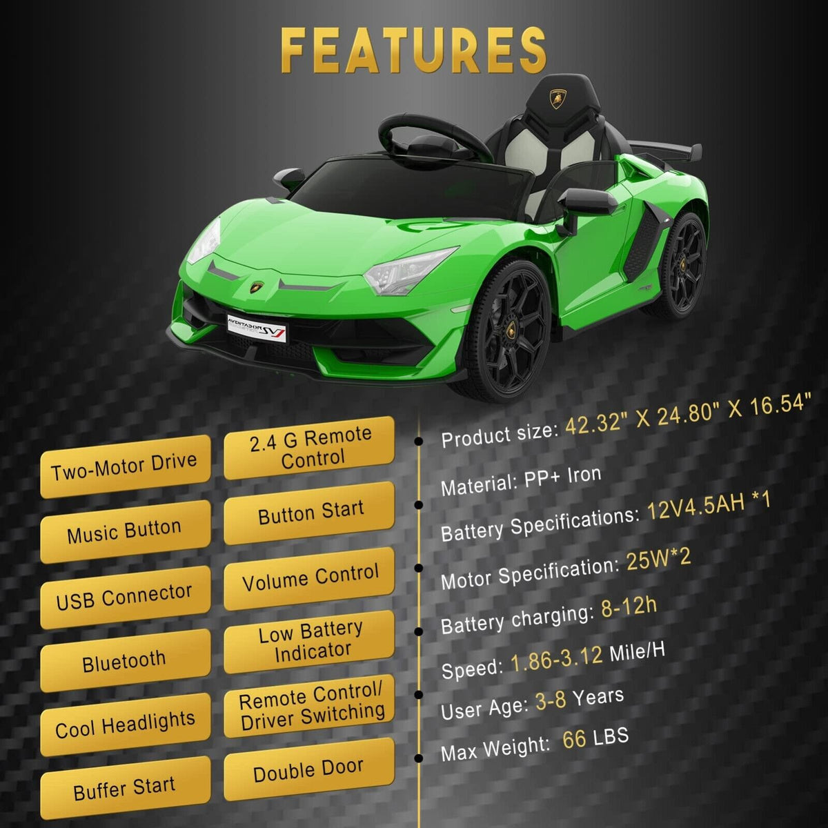 Licensed Lamborghini McLaren 12V Electric Ride-On Car for Kids with Remote Control