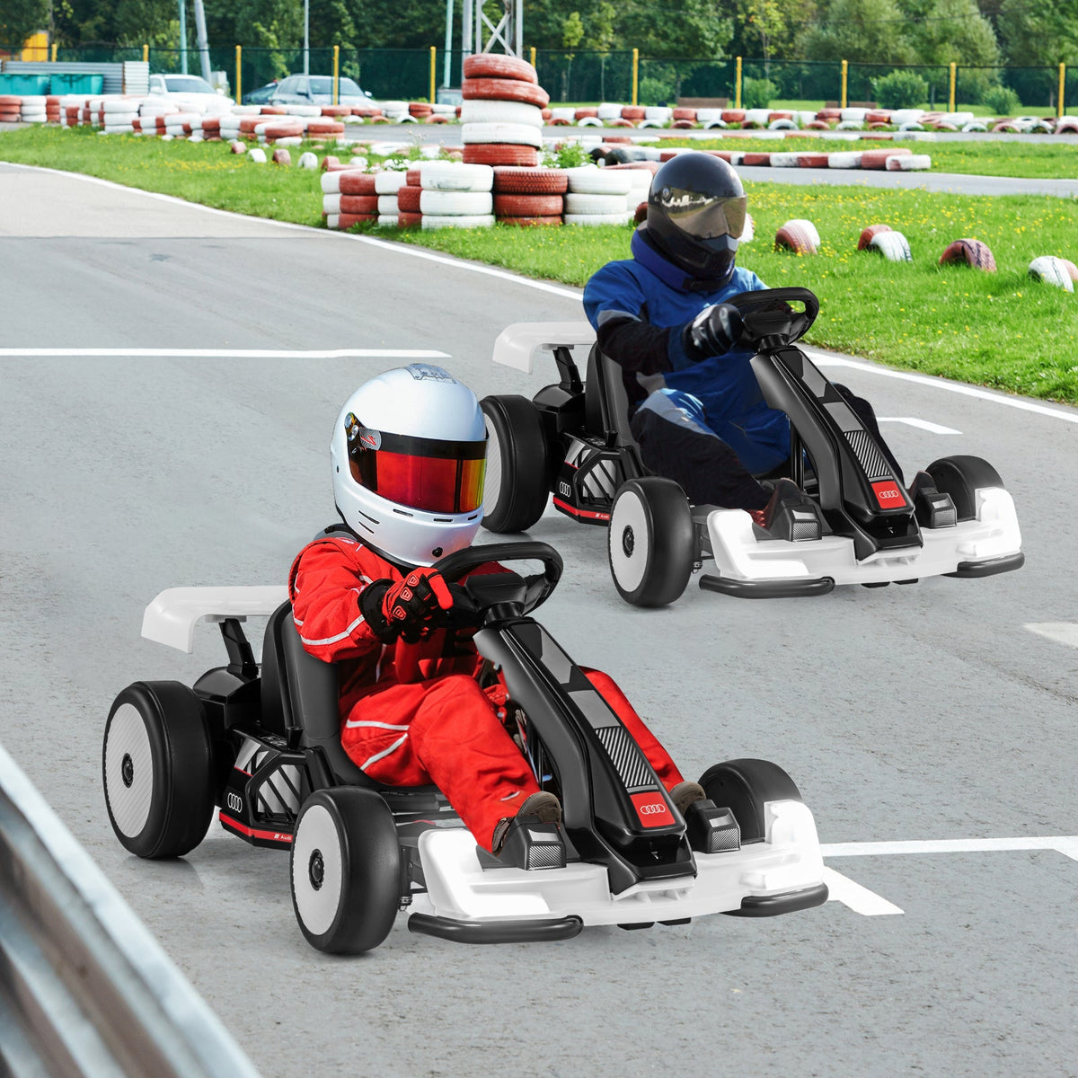 24V Kids Go Kart Licensed Audi Adjustable Ride on Racing Toy with Horn-Black & White