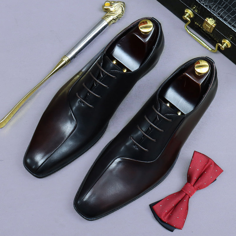 Mens Formal Leather Dress Shoes In British Style With A Color-block Design
