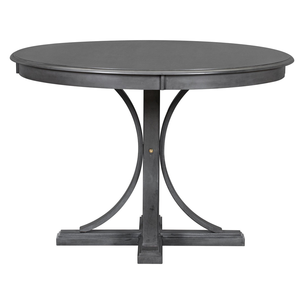 TREXM Five Piece Retro Round Dining Table Set with Curved Brackets and 4 Restaurant Cushioned Chairs (Dark Gray)