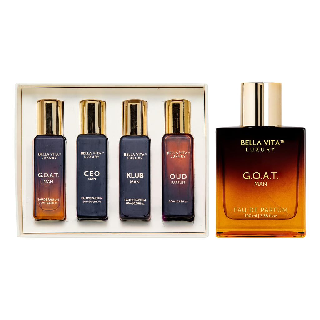 BellaVita Luxury Mens Gift Set & G.O.A.T. Man Perfume Combo | Perfume for Men with Bergamot, Lavender & Patchouli Oriental | Long-Lasting Cologne for Men