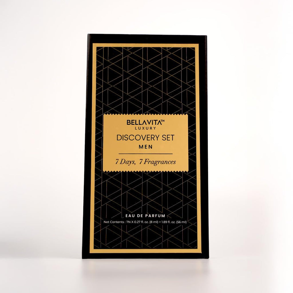 BellaVita Luxury Discovery Set Mens Perfumes (7x8ml) | Mini Perfume Gift Set for Men with Bergamot, OUD & Patchouli Oriented | Compact Long-Lasting Oud Colognes for Men | Cruelty Free Fragrance