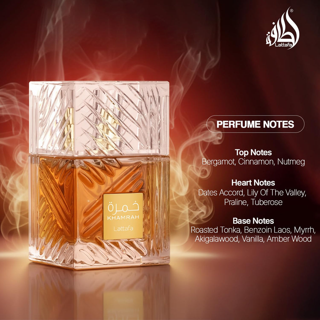 Lattafa Khamrah - Vanilla, Warm Spicy, Amber, Cinnamon - Eau de Parfum Long-Lasting Fragrance for Unisex, 3.40 Ounce / 100 ml