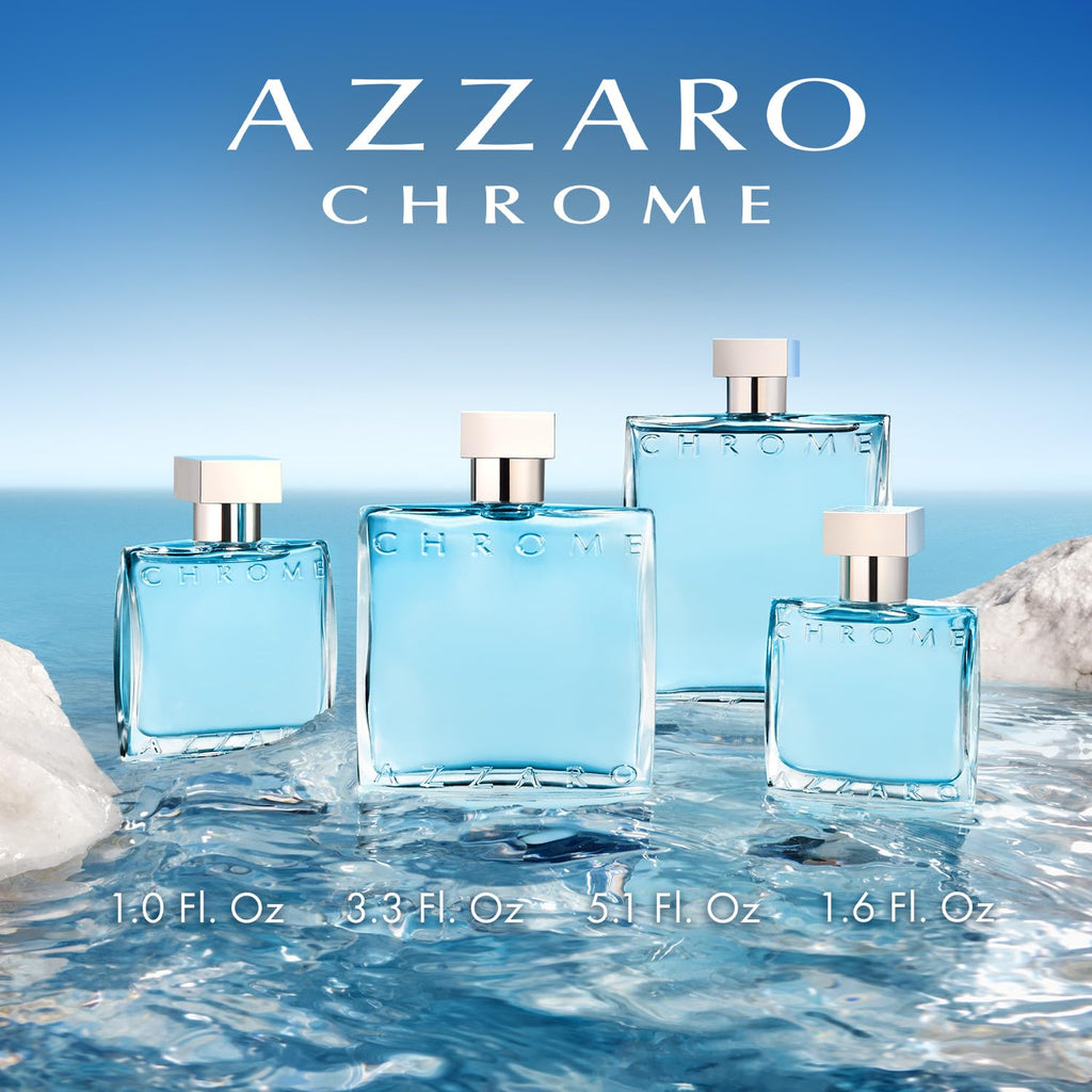 Azzaro Chrome Eau de Toilette - Fresh Aquatic Mens Cologne - Citrus, Woody, Musky Fragrance -Fresh Notes of Bergamot - Everyday Wear - Classic Summer Beach Scent - Luxury Perfumes for Men