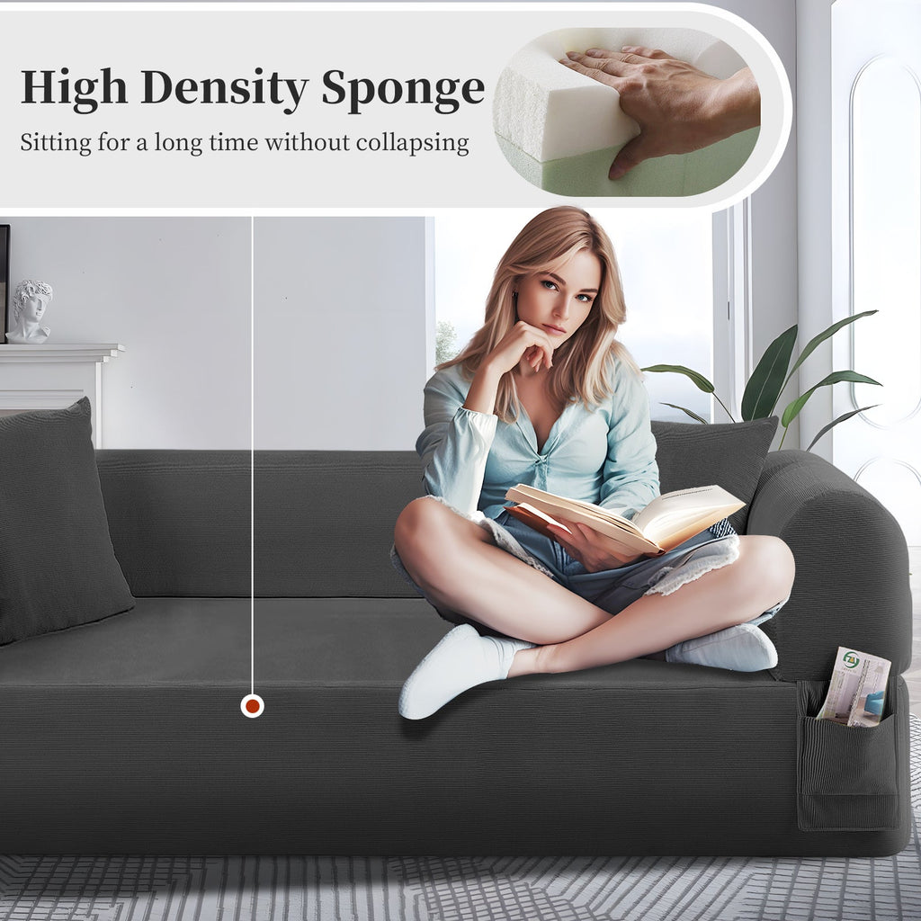 Spring Sofa with High-Quality Fabric and Storage - Gray