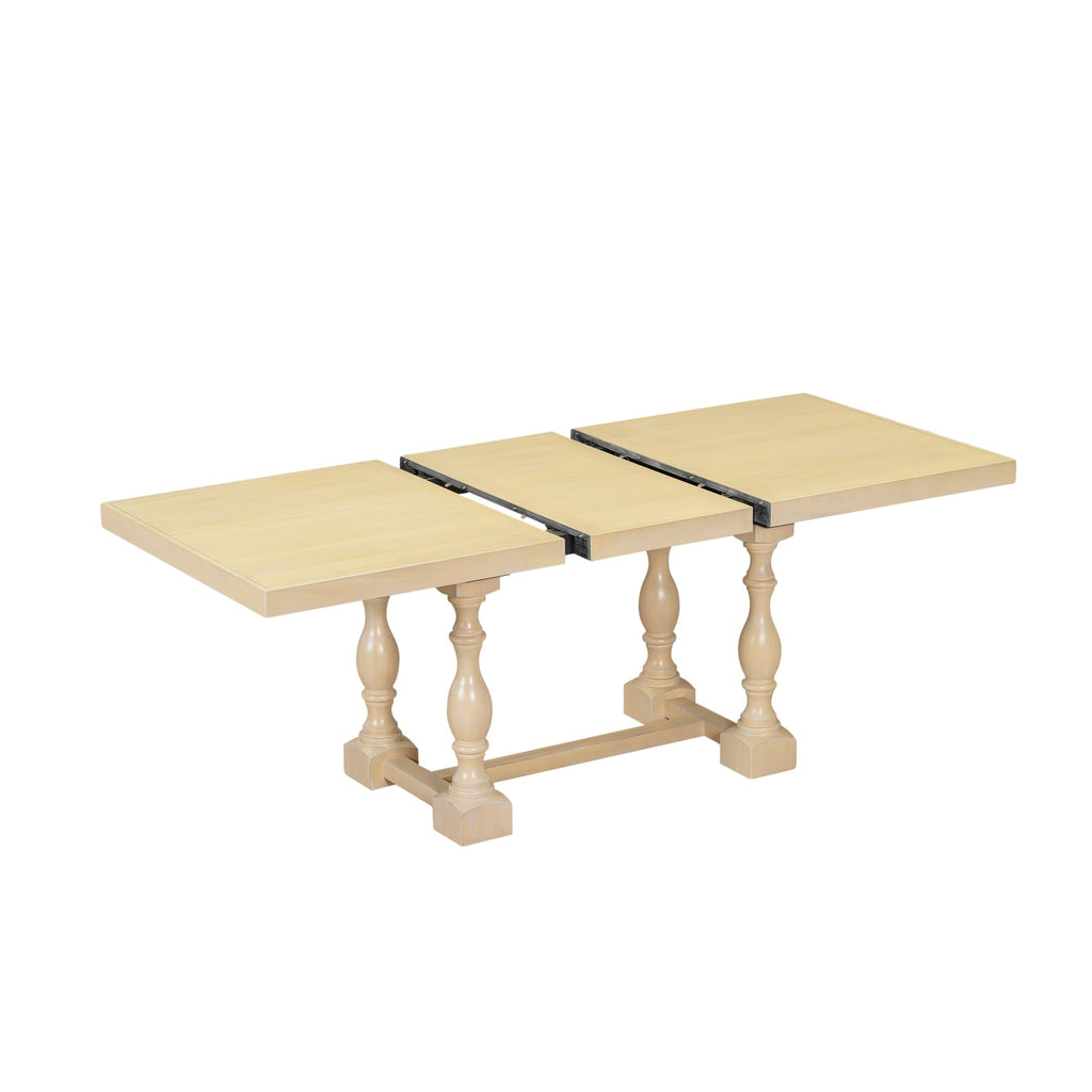 Traditional 6-Piece 78inch Trestle Extendable Dining Table Set with One 18inch Removable Leaf Padded Dining Chairs Bench,Natural