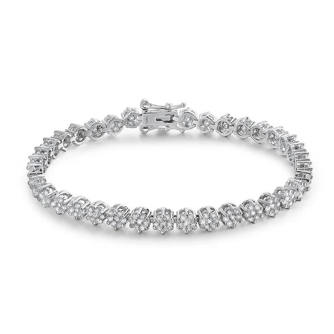 Brilliant Flower Created Moissanite Tennis Bracelet – D-VVS1 Stones, 14K Gold Overlay