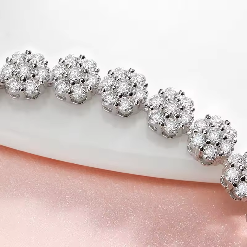 Brilliant Flower Created Moissanite Tennis Bracelet – D-VVS1 Stones, 14K Gold Overlay