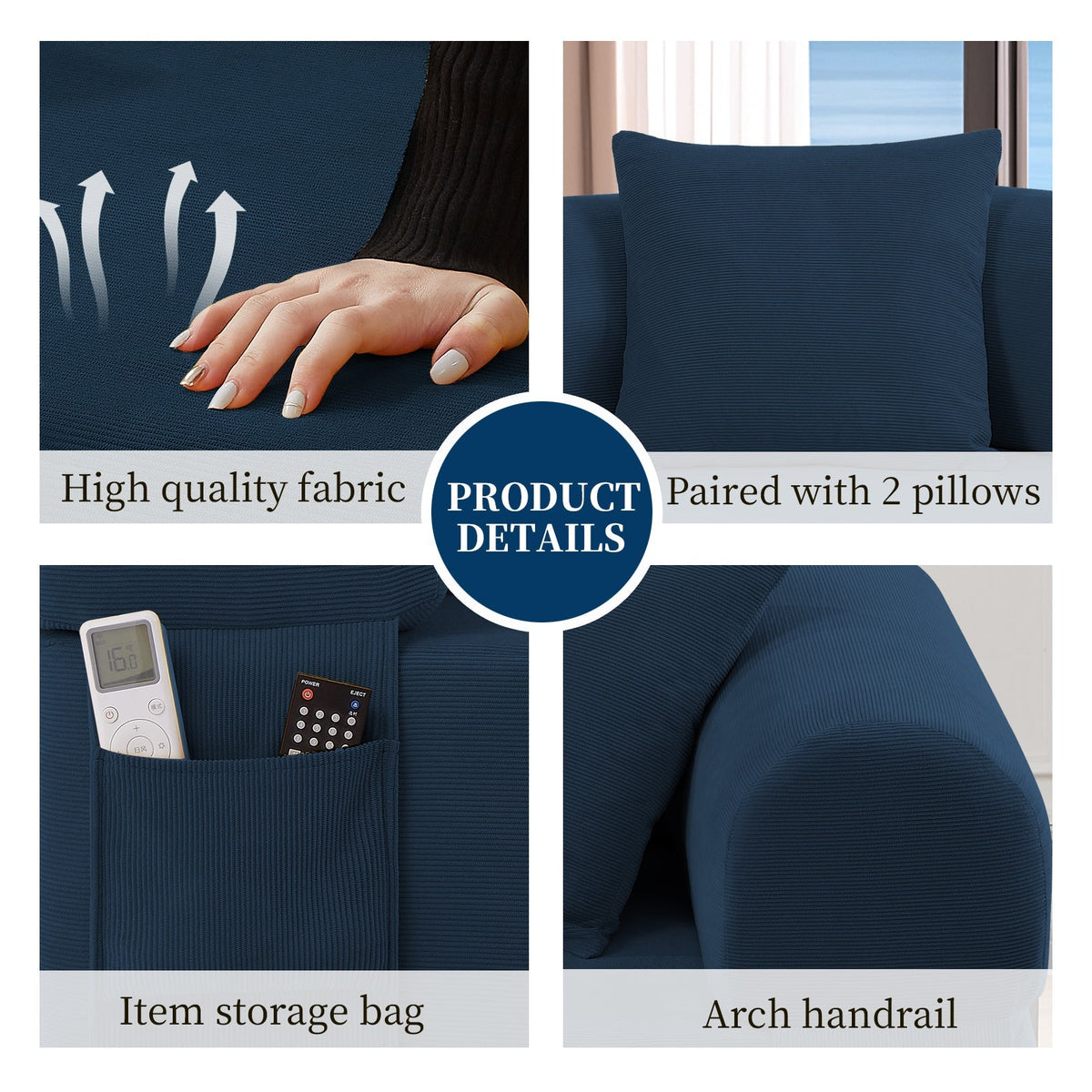Spring Sofa with High-Quality Fabric and Storage - Blue