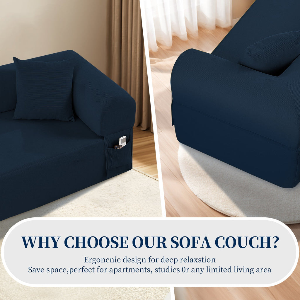 Spring Sofa with High-Quality Fabric and Storage - Blue