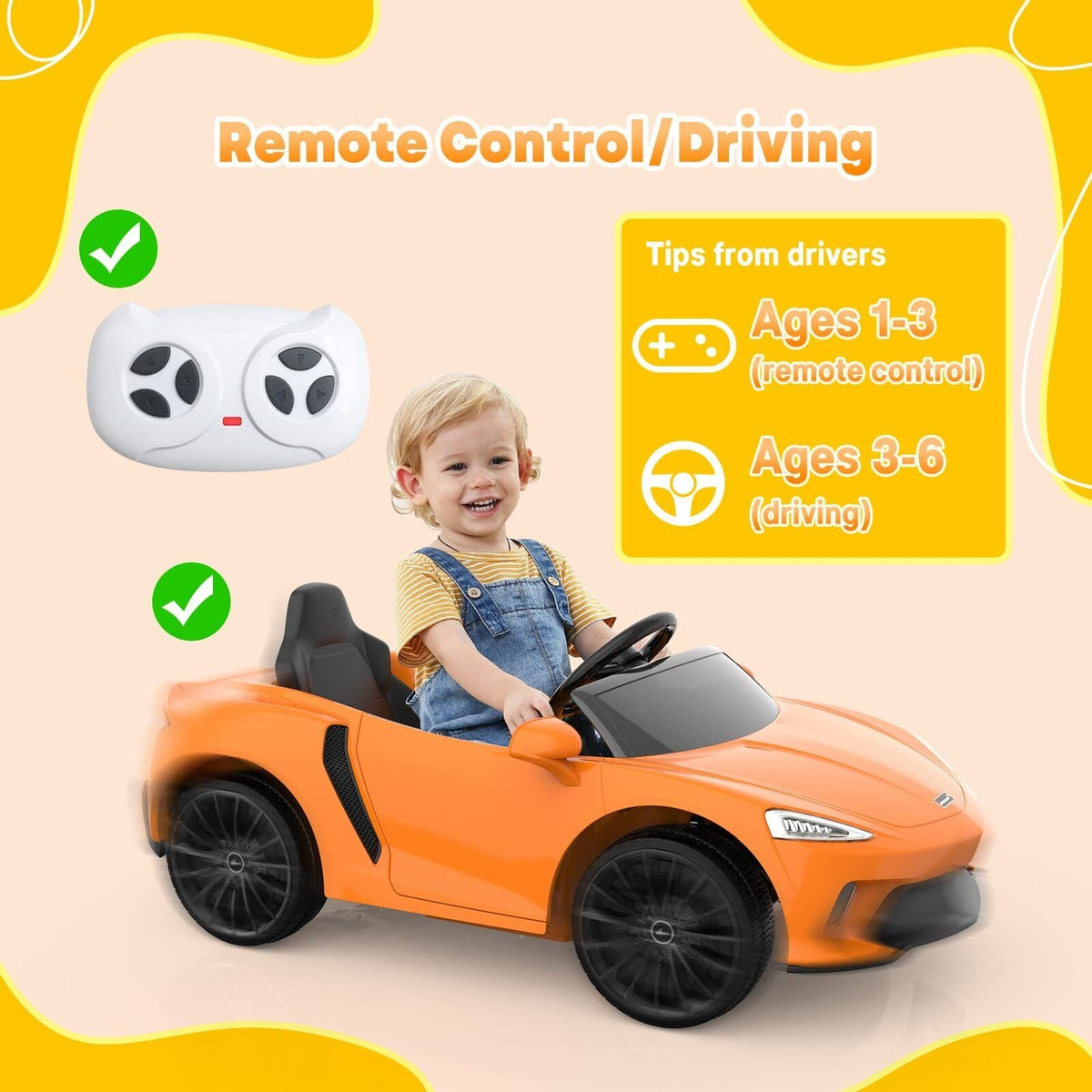 Licensed Lamborghini McLaren 12V Electric Ride-On Car for Kids with Remote Control