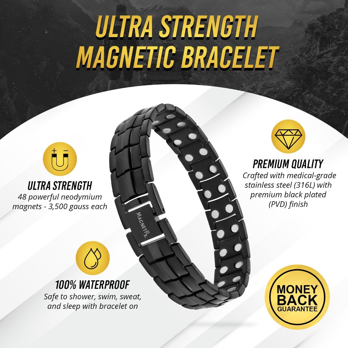 Ultra Strength Magnetic Therapy Bracelet Black Classic